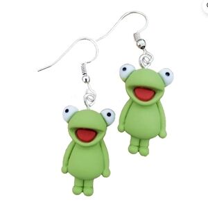 Green Happy Frog Hook Earrings NWOY